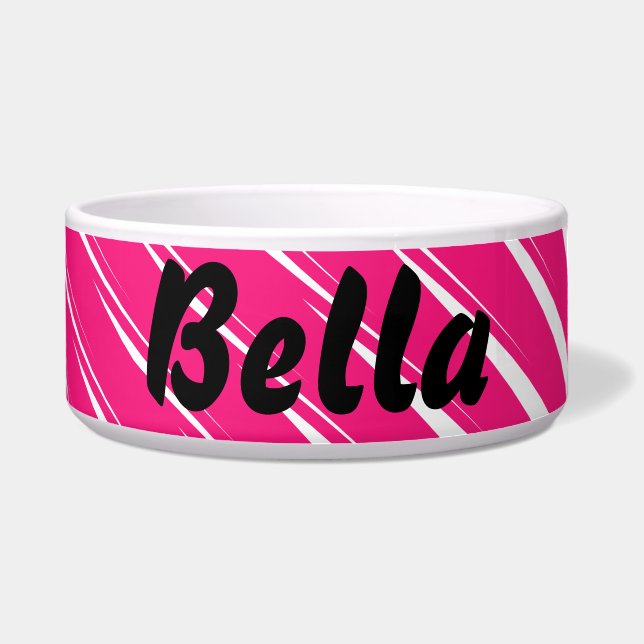 Pink White Stripes Art Custom Name Cute Pets Gift Bowl (Front)