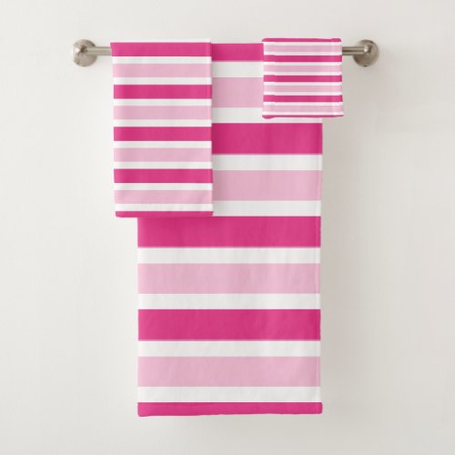 Pink  White Stripes  Bath Towel Set