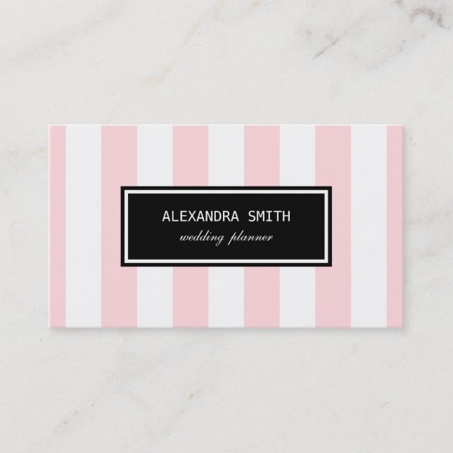 Pink & White Stripes Business Card (Front)