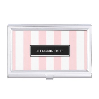 Pink & White Stripes Business Card Holder by byDania at Zazzle