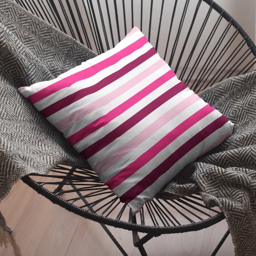 Pink  White Stripes Cotton Throw Pillow