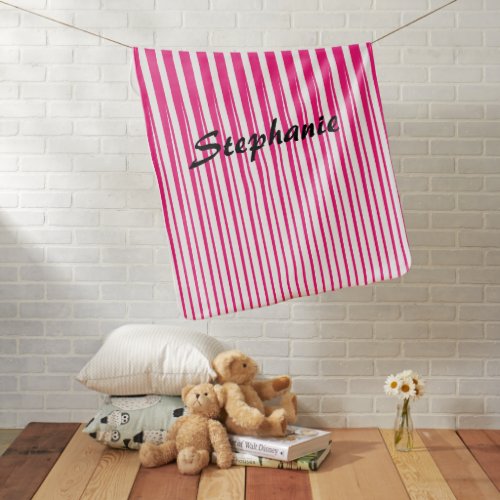 Pink White Stripes Custom Name Baby Showers Gift Baby Blanket