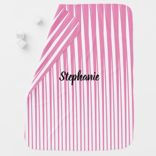 Pink White Stripes Custom Name Baby Showers Girly Baby Blanket