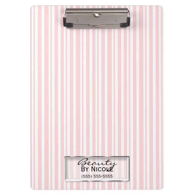 Pink White Stripes Elegant Chic Glam Personalized Clipboard (Front)
