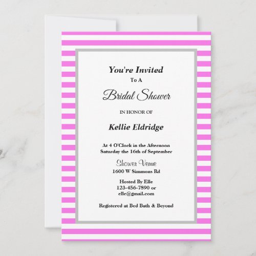 PinkWhite Stripes Framed Bridal Shower Invitation