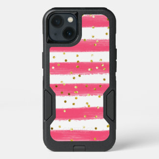 Pink, White Stripes, Gold Confetti Cell Case