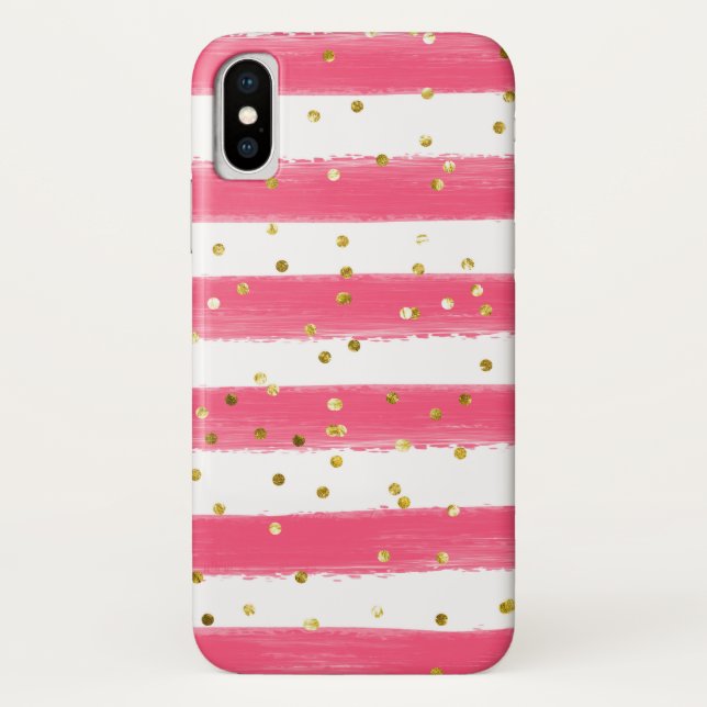 Pink, White Stripes, Gold Confetti Cell Case (Back)