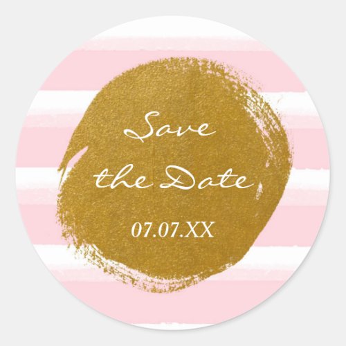 Pink White Stripes  Gold Foil Watercolor Sticker