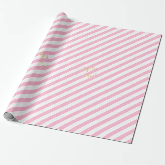 Pink White Stripes Gold Text Christmas Birthday Wrapping Paper Zazzle
