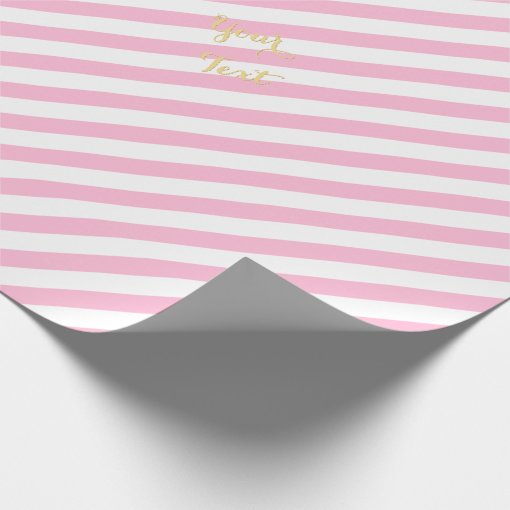 Pink White Stripes Gold Text Christmas Birthday Wrapping Paper Zazzle