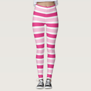 Women's Pink And White Striped Leggings