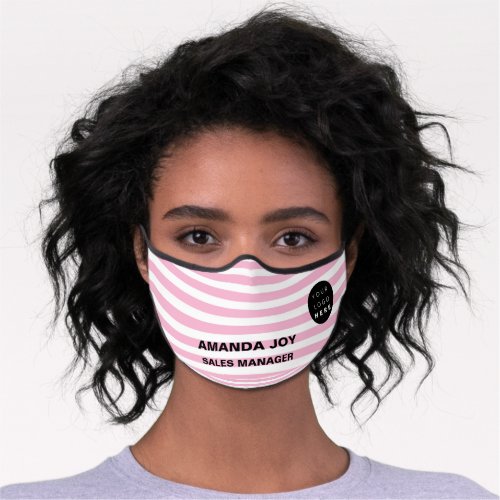 Pink White Stripes Lines Custom Logo Name Premium Face Mask