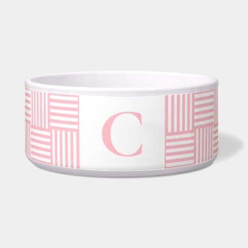 Pink White Stripes Modern Dog Puppy Monogram Bowl