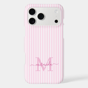 Pink & White Stripes Monogram Initial iPhone 17 Pro Max Case