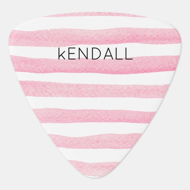 Pink & White Stripes & Monogram or Name Guitar Pick (Front)