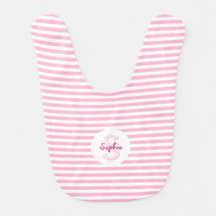 Pink White Stripes Monogrammed Toddler Newborn Baby Bib