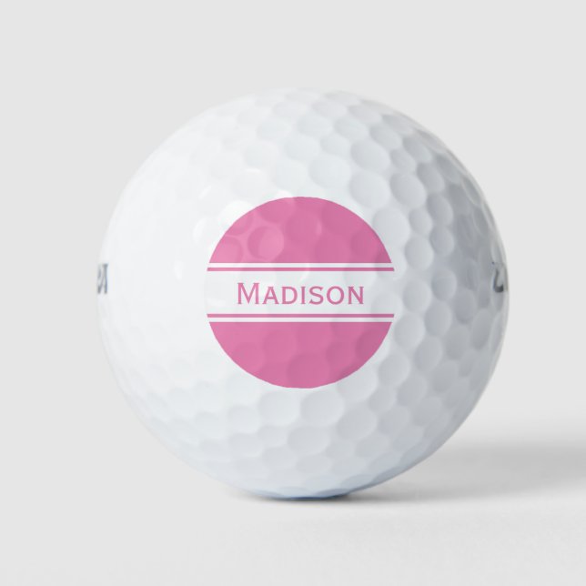 Pink White Stripes Name Monogram Golf Balls (Front)