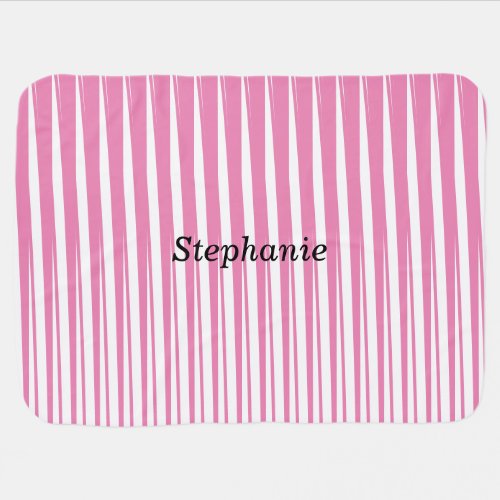 Pink White Stripes Pattern Custom Name Girly Gift Baby Blanket