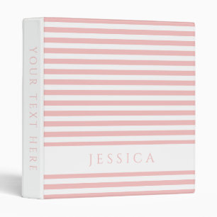 Pink White Stripes Pattern Name 3 Ring Binder