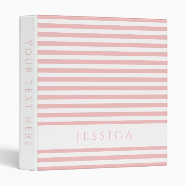 Pink White Stripes Pattern Name 3 Ring Binder (Front/Spine)