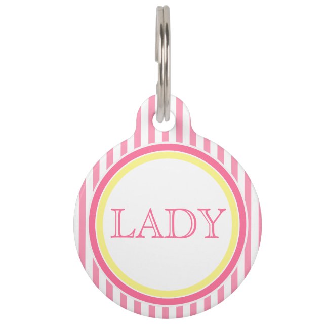 Pink & white stripes | Personalized Pet Tag (Front)