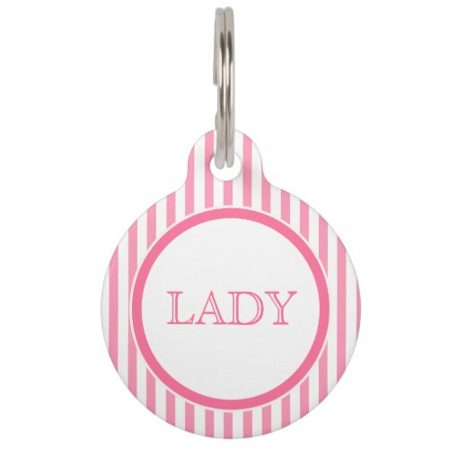 Pink  white stripes  Personalized Pet Tag