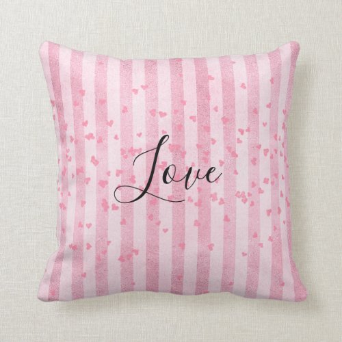 Pink White Stripes Pink Hearts Love Throw Pillow