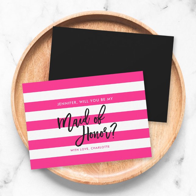 Pink White Stripes Will You Be My Maid of Honor Invitation (Creator Uploaded)