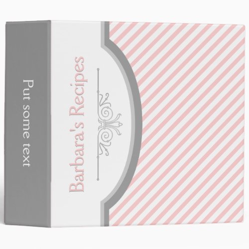 Pink white stripes with frame recipe binder