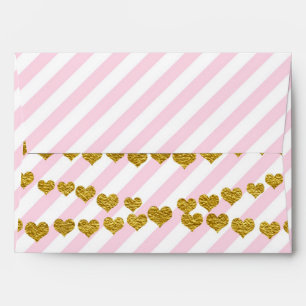 Pink & White Stripes with Gold Hearts Party Envelope