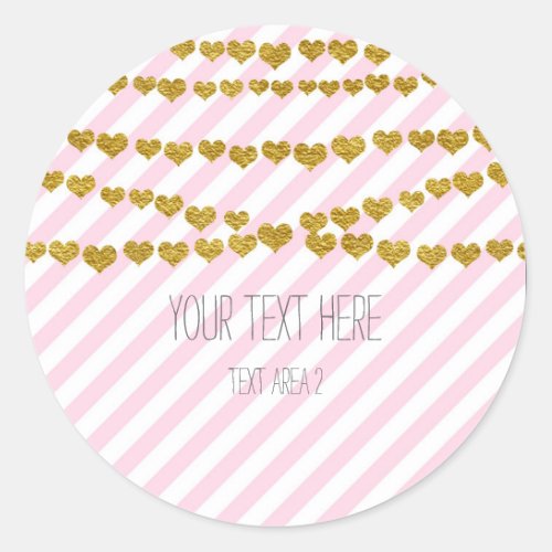 Pink  White Stripes with Gold Hearts Stickers