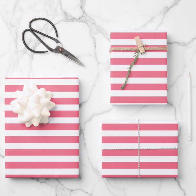 Pink & White Stripes Wrapping Paper Sheets (Front)