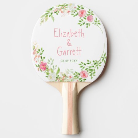 Pink White Summer Florals Wedding Ping Pong Paddle