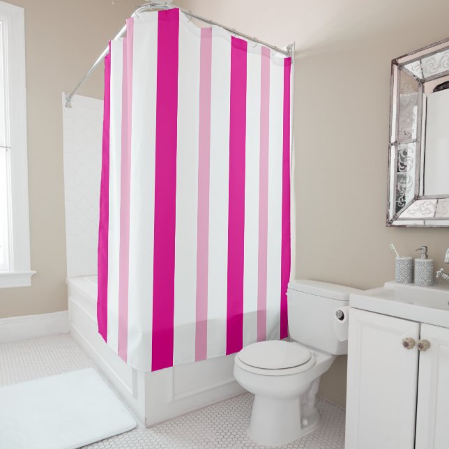 Pink White Summer Stripes Shower Curtain (In Situ)