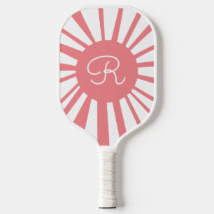 Pink White Sun Monogrammed Pickleball Paddle
