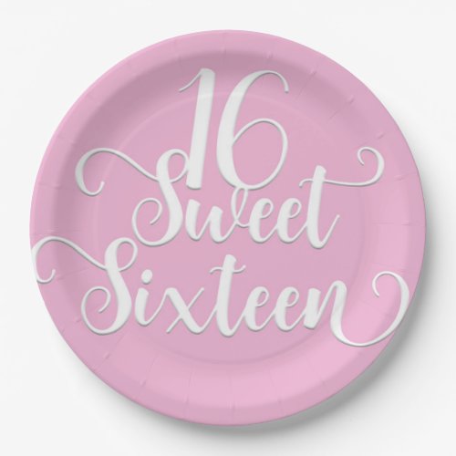 Pink  White Sweet 16 Birthday Party Paper Plates