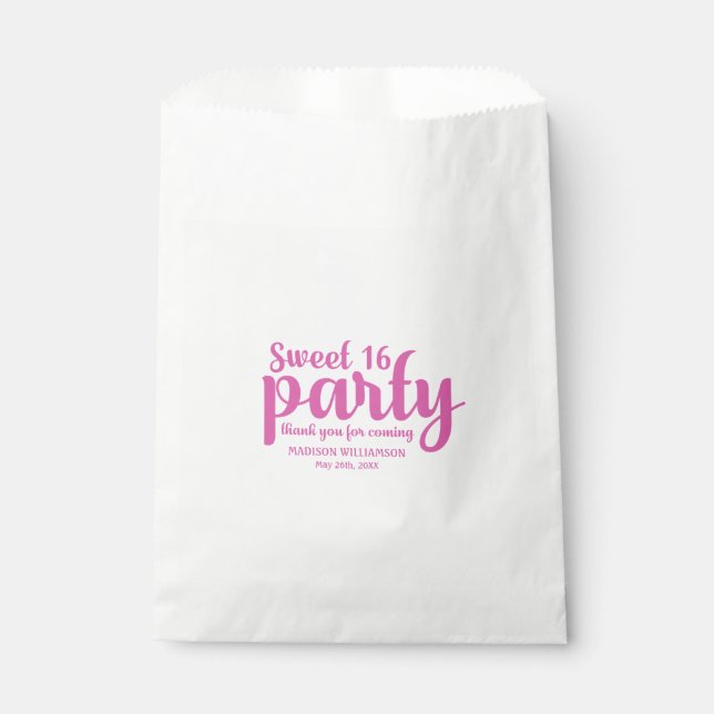 Pink & White Sweet 16 Thank You Personalized Favor Bag (Front)