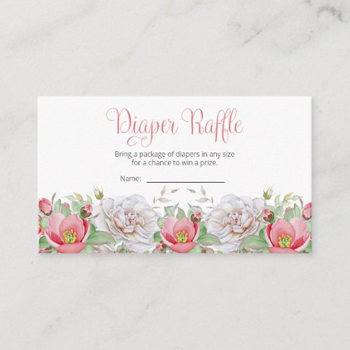 Pink White Sweet Floral Baby Shower Diaper Raffle  Enclosure Card