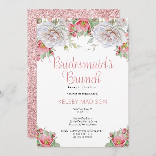 Pink White Sweet Floral Blooms Bridesmaids Brunch Invitation