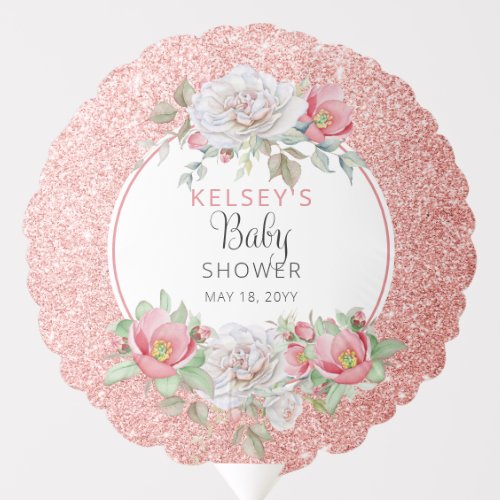 Pink  White Sweet Floral Blooms Girl Baby Shower  Balloon