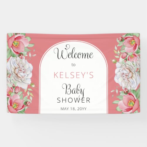 Pink  White Sweet Floral Blooms Girl Baby Shower Banner
