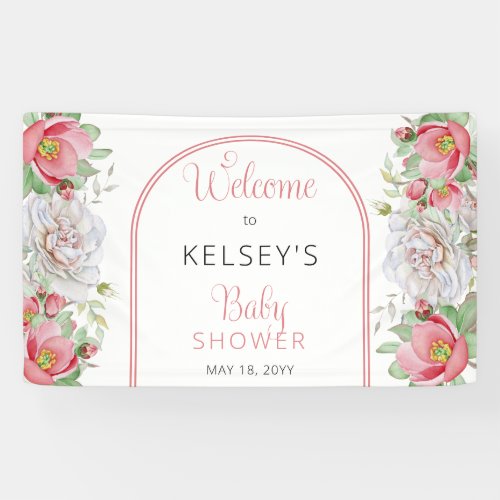 Pink  White Sweet Floral Blooms Girl Baby Shower Banner