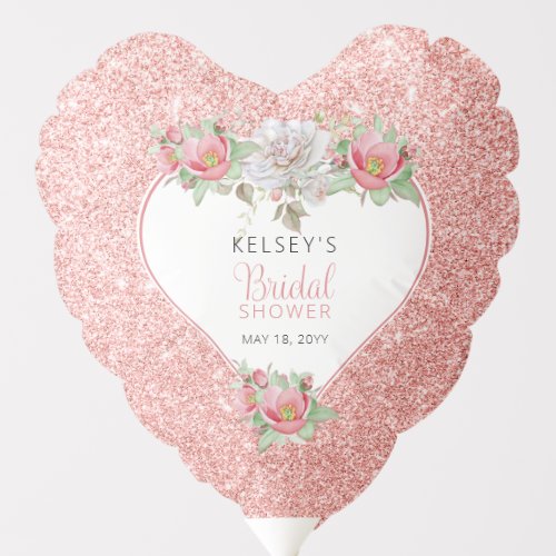 Pink White Sweet Rose Floral Blooms Bridal Shower Balloon