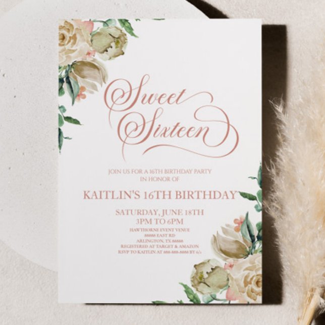 Pink White Sweet Sixteen 16th Birthday Party Invitation (Creator Uploaded)
