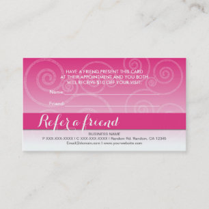 Pink white swirl refer a friend cards