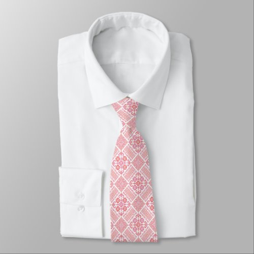 Pink  White Tatreez Henna Thobe Pattern Neck Tie
