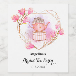Pink White Tea Party Watercolor Wine Label