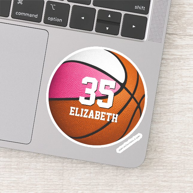 Pink white team colors girls boys basketball sticker (Detail)