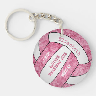 Pink white team colors girls sports volleyball keychain