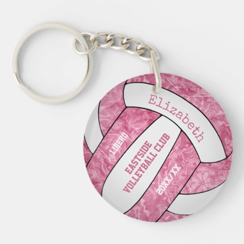 Pink white team colors girls sports volleyball keychain